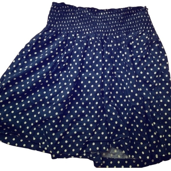 Maurices Navy Skirt with White Polka Dots and Elastic Smocked Waist - Picture 5 of 8